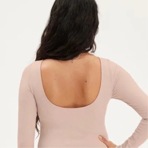 Girlfriend Collective Ava Bateau Ribbed Bodysuit Long Sleeve | Petal Pink | SZ L - Picture 3 of 13